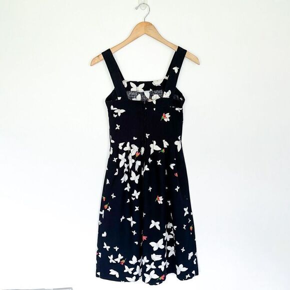 Malia Honolulu Vintage Black Floral Butterfly Printed Sleeveless Knee Length Dre - Picture 2 of 12